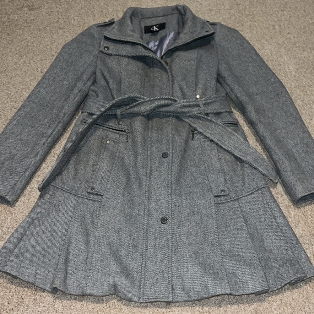 Calvin Klein gray twill peacoat size small